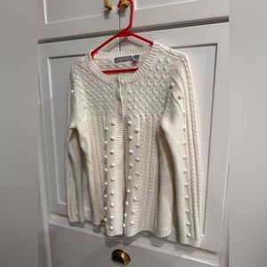 Vintage Liz Claiborne Cream Ivory Swiss-Dot Textured Sweater Cardigan size L
